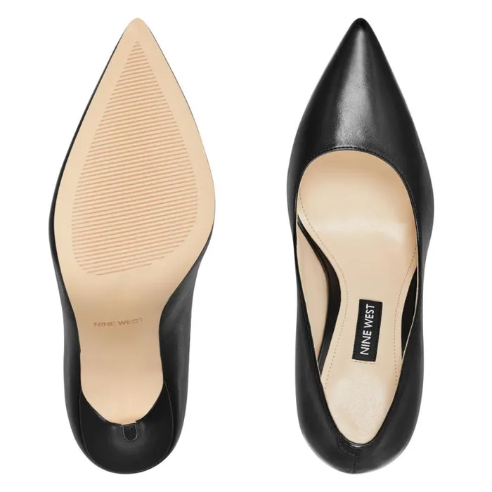 Nine West Heels Women Bliss Pointy Toe Pumps Black Leather Nine West Heels Women Bliss Pointy Toe Pumps Black Leather