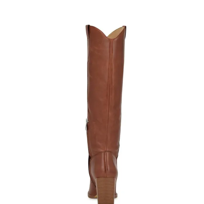 Nine West Heels Women Bromwel Block Heel Boots Dark Natural Leather