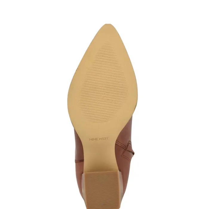 Nine West Heels Women Bromwel Block Heel Boots Dark Natural Leather