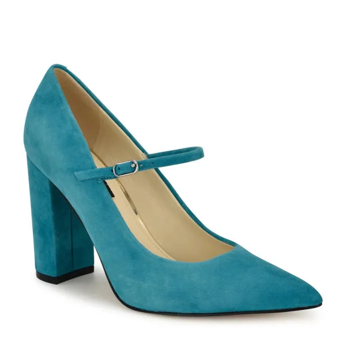 Nine West Heels Women Carlien Mary Jane Pumps Teal Suede Nine West Heels Women Carlien Mary Jane Pumps Teal Suede