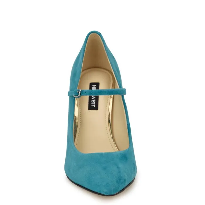 Nine West Heels Women Carlien Mary Jane Pumps Teal Suede Nine West Heels Women Carlien Mary Jane Pumps Teal Suede