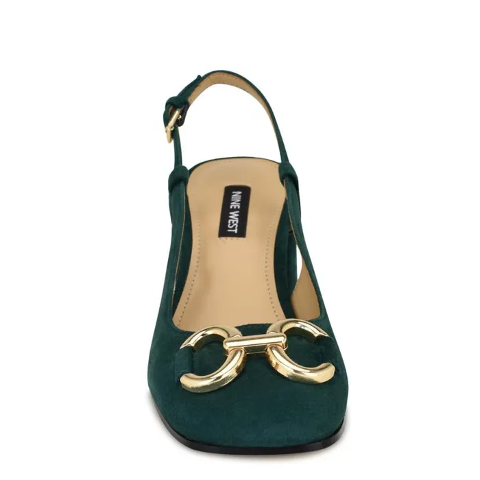 Nine West Heels Women Cast Block Heel Slingback Pumps Green Suede