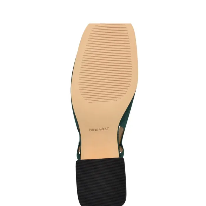 Nine West Heels Women Cast Block Heel Slingback Pumps Green Suede
