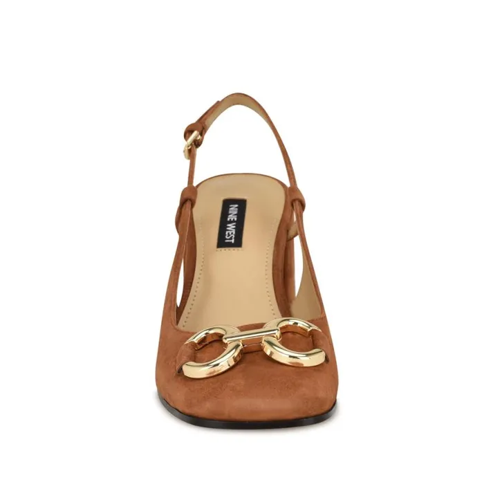 Nine West Heels Women Cast Block Heel Slingback Pumps Natural Suede