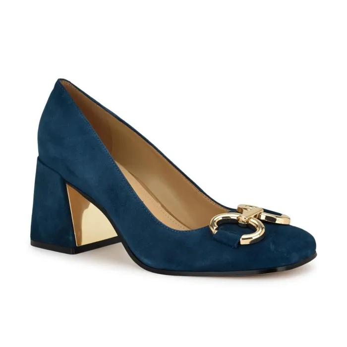Nine West Heels Women Caven Block Heel Pumps Blue Suede Nine West Heels Women Caven Block Heel Pumps Blue Suede