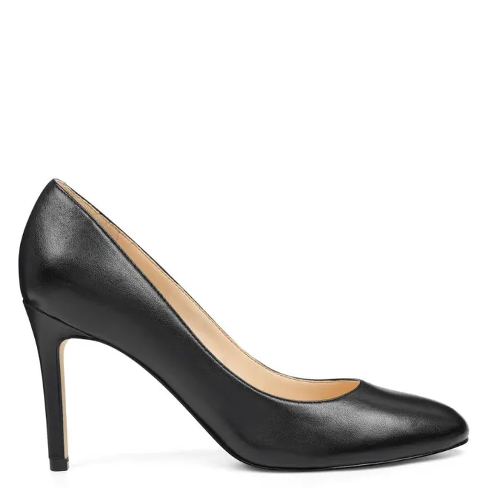 Nine West Heels Women Dylan Round Toe Pumps Black Leather