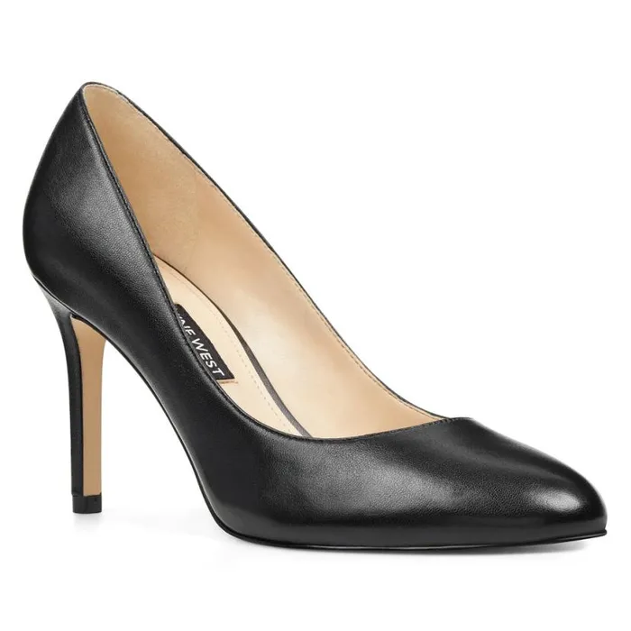 Nine West Heels Women Dylan Round Toe Pumps Black Leather