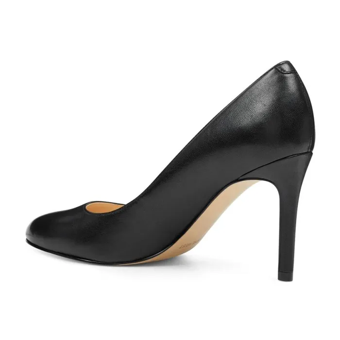 Nine West Heels Women Dylan Round Toe Pumps Black Leather
