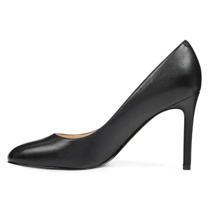 Nine West Heels Women Dylan Round Toe Pumps Black Leather