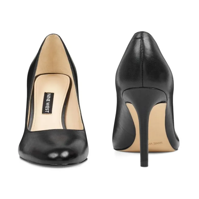 Nine West Heels Women Dylan Round Toe Pumps Black Leather