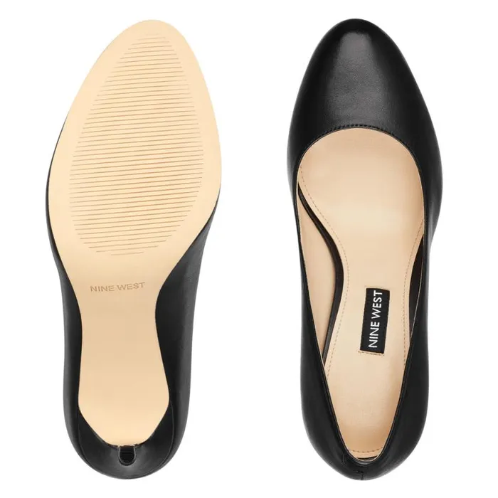 Nine West Heels Women Dylan Round Toe Pumps Black Leather