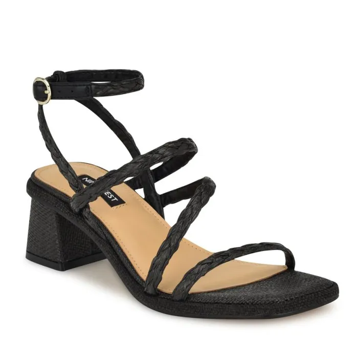 Nine West Heels Women Emolly Raffia Block Heel Sandals Black Raffia Nine West Heels Women Emolly Raffia Block Heel Sandals Black Raffia