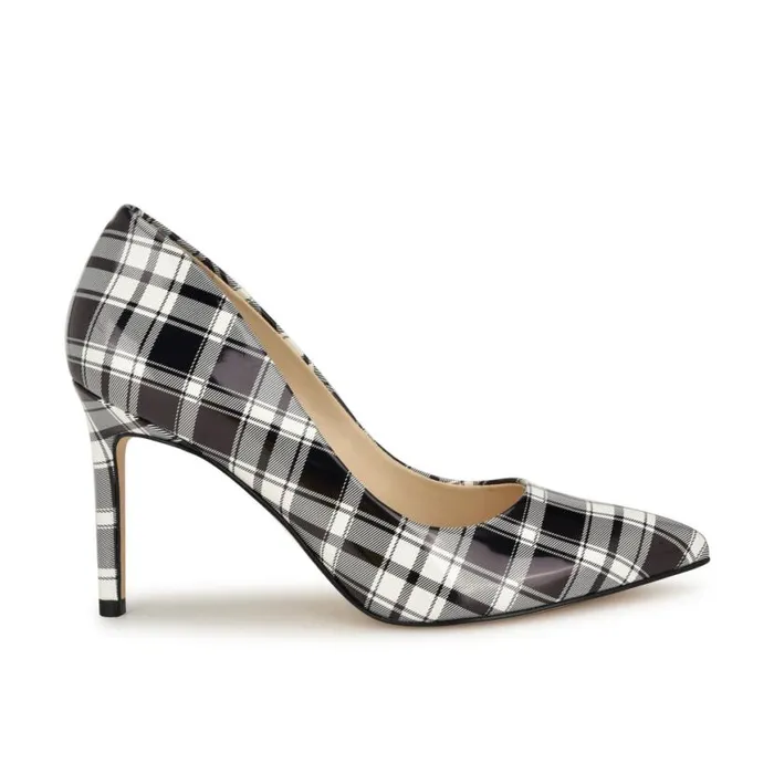 Nine West Heels Women Ezra Pointy Toe Pumps Blackwhite Patent Plaid