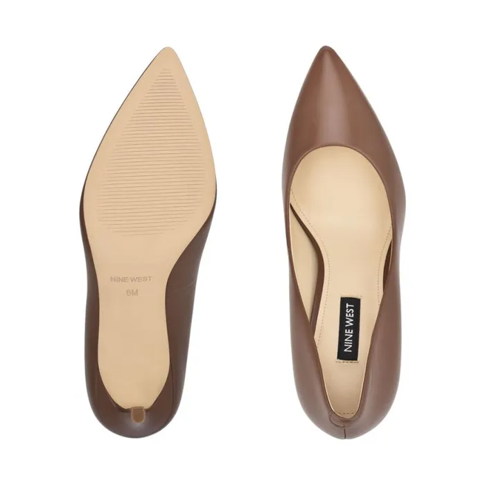 Nine West Heels Women Ezra Pointy Toe Pumps Brown Leather