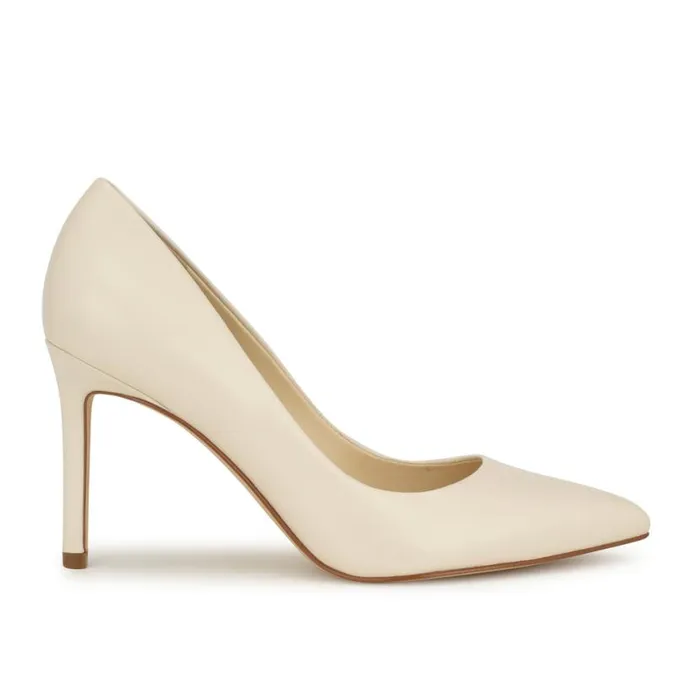 Nine West Heels Women Ezra Pointy Toe Pumps Chic Cream Leather