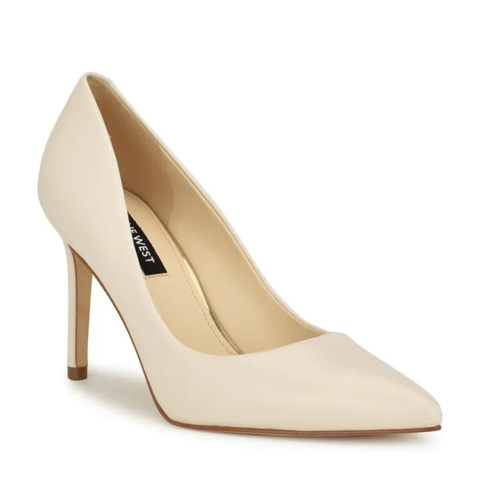 Nine West Heels Women Ezra Pointy Toe Pumps Chic Cream Leather