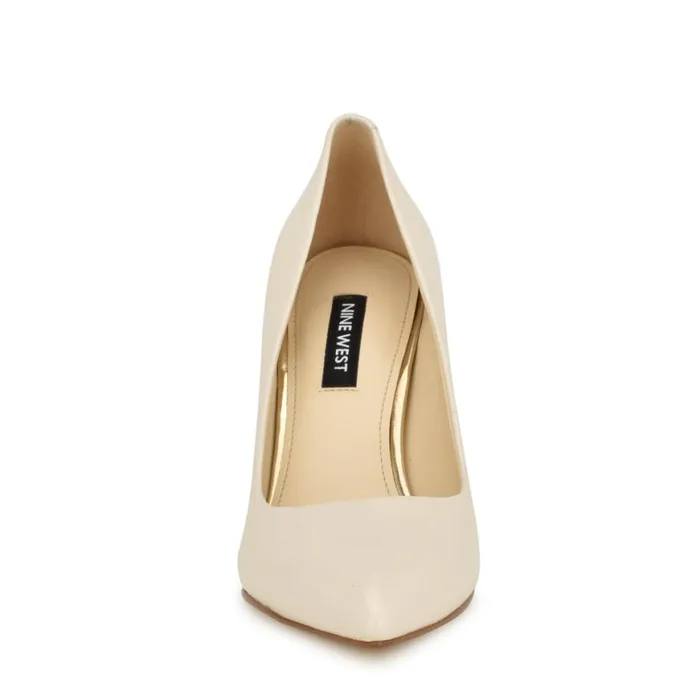 Nine West Heels Women Ezra Pointy Toe Pumps Chic Cream Leather