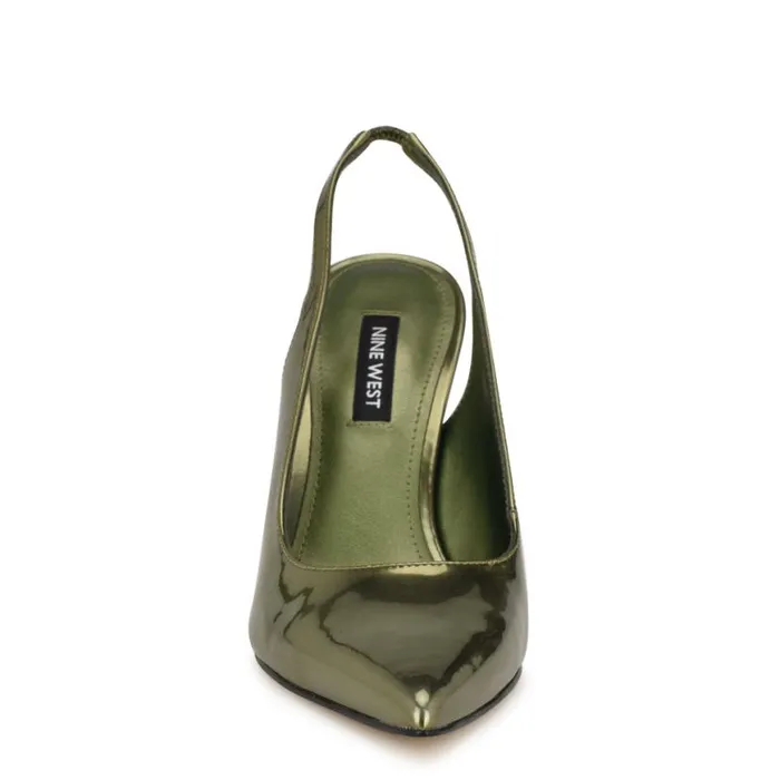 Nine West Heels Women Feather Pointy Toe Slingback Pumps Green Metallic