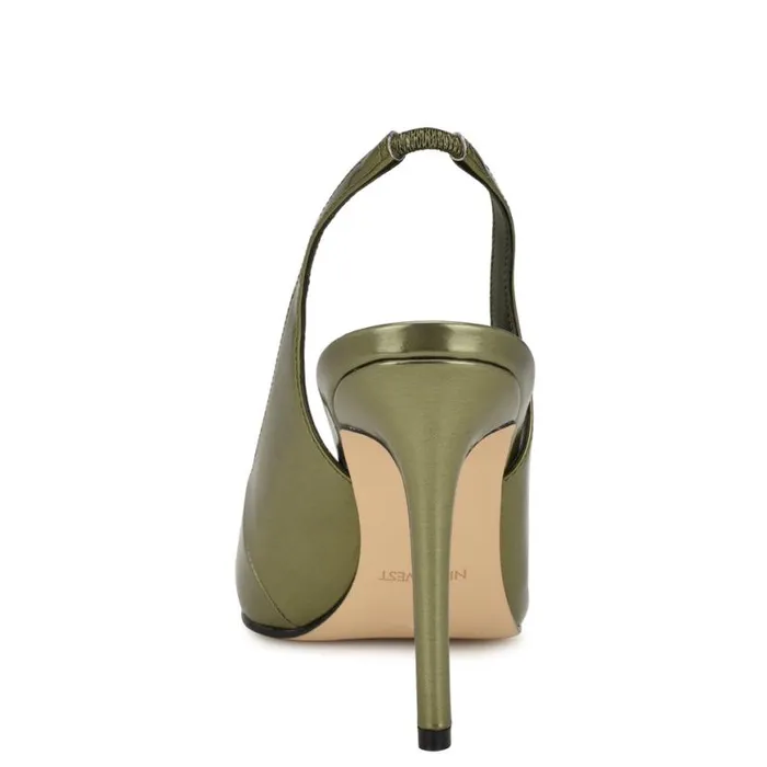 Nine West Heels Women Feather Pointy Toe Slingback Pumps Green Metallic