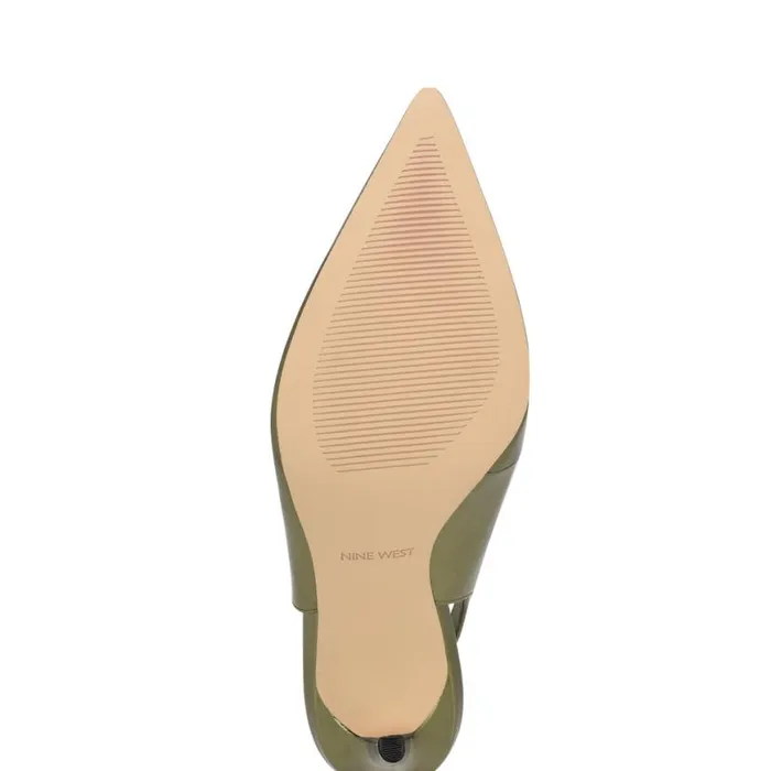 Nine West Heels Women Feather Pointy Toe Slingback Pumps Green Metallic
