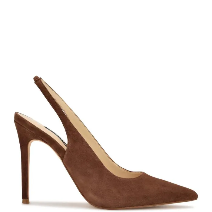 Nine West Heels Women Feather Pointy Toe Slingback Pumps Medium Brown Suede