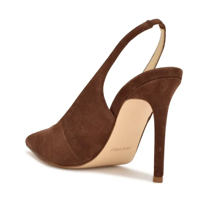 Nine West Heels Women Feather Pointy Toe Slingback Pumps Medium Brown Suede