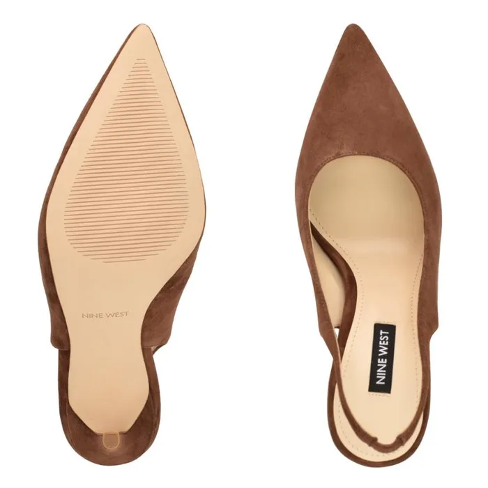 Nine West Heels Women Feather Pointy Toe Slingback Pumps Medium Brown Suede