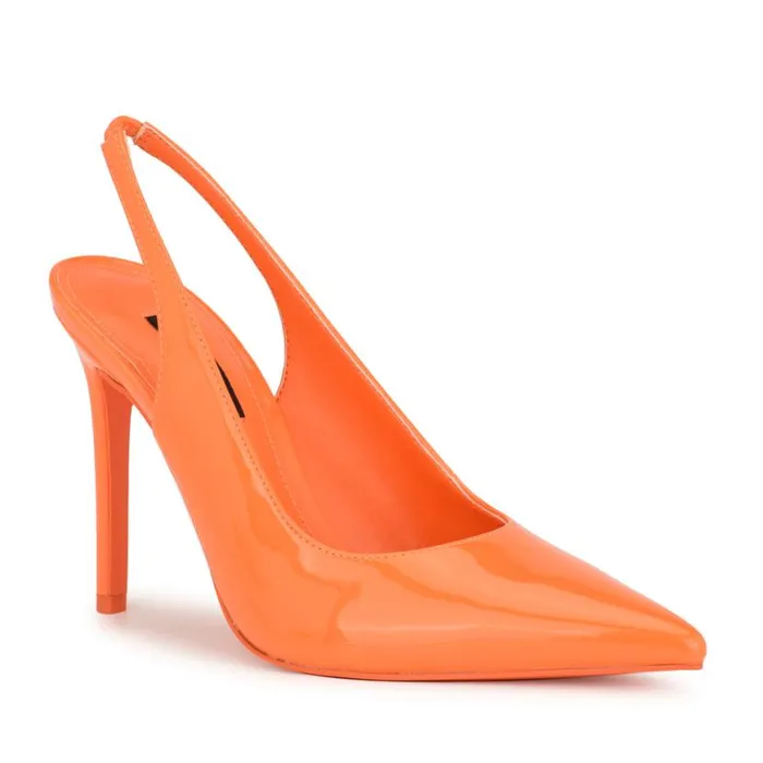 Nine West Heels Women Feather Pointy Toe Slingback Pumps Orange Patent Nine West Heels Women Feather Pointy Toe Slingback Pumps Orange Patent