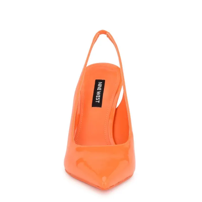 Nine West Heels Women Feather Pointy Toe Slingback Pumps Orange Patent Nine West Heels Women Feather Pointy Toe Slingback Pumps Orange Patent