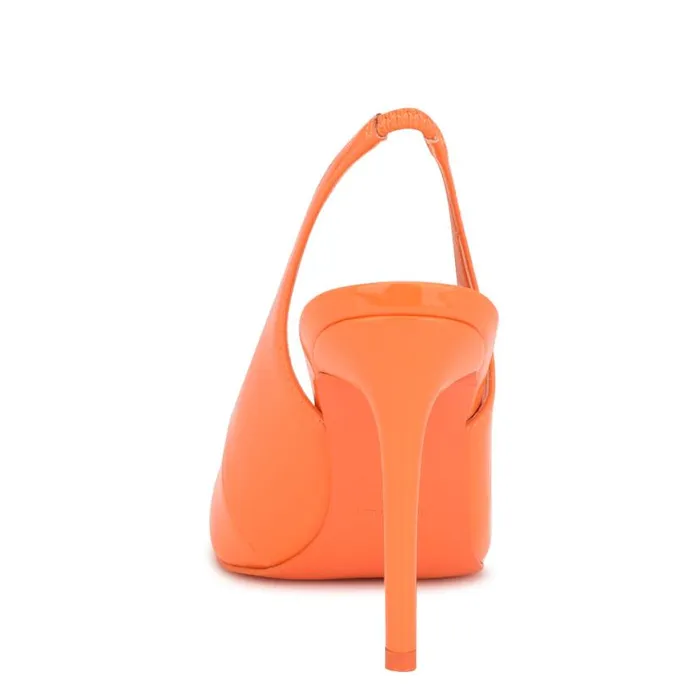 Nine West Heels Women Feather Pointy Toe Slingback Pumps Orange Patent Nine West Heels Women Feather Pointy Toe Slingback Pumps Orange Patent