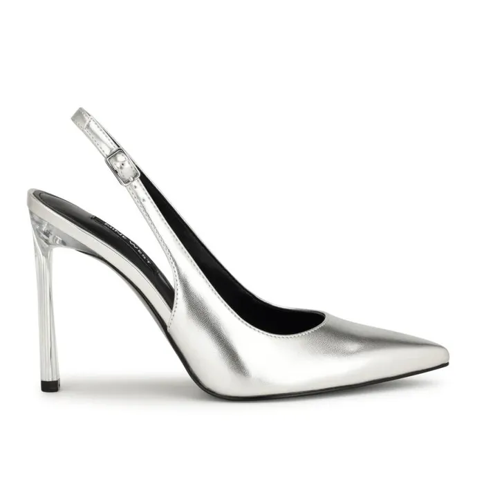 Nine West Heels Women Felina Pointy Toe Slingback Pumps Silver