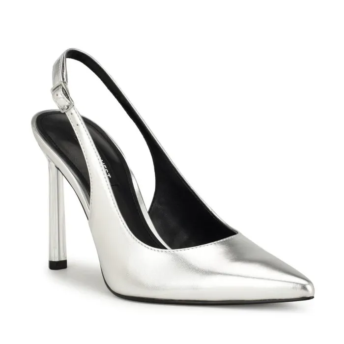 Nine West Heels Women Felina Pointy Toe Slingback Pumps Silver Nine West Heels Women Felina Pointy Toe Slingback Pumps Silver