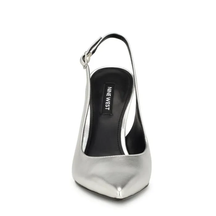 Nine West Heels Women Felina Pointy Toe Slingback Pumps Silver Nine West Heels Women Felina Pointy Toe Slingback Pumps Silver