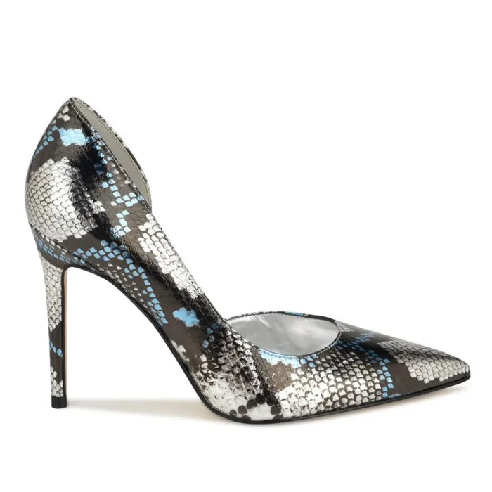 Nine West Heels Women Folowe D039Orsay Pointy Toe Pumps Silverblue Snake