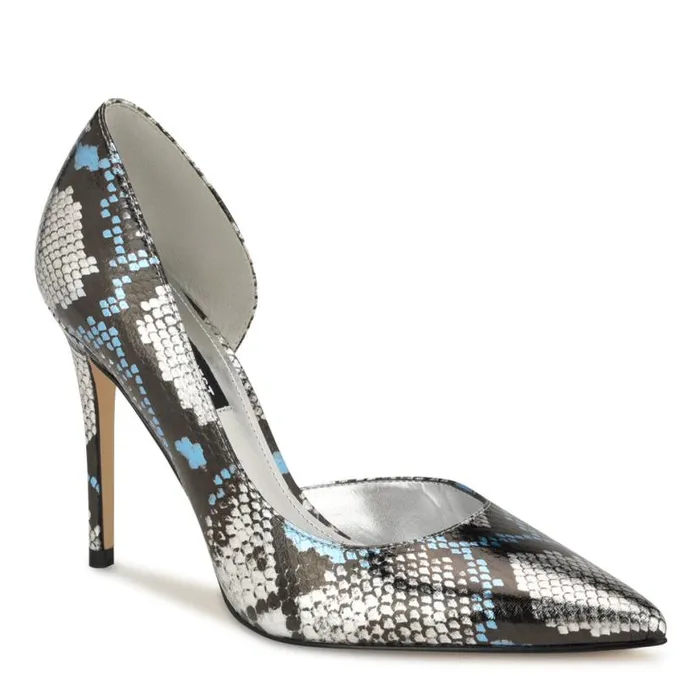 Nine West Heels Women Folowe D039Orsay Pointy Toe Pumps Silverblue Snake