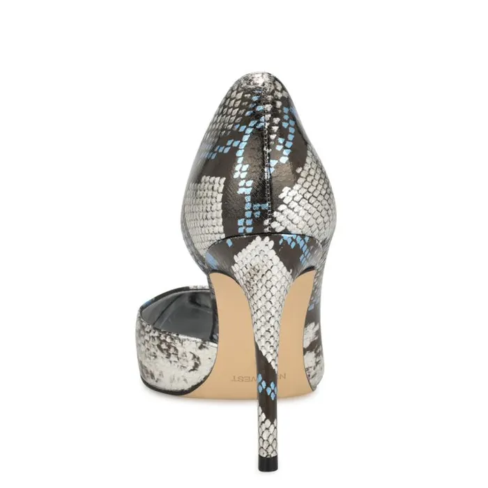 Nine West Heels Women Folowe D039Orsay Pointy Toe Pumps Silverblue Snake