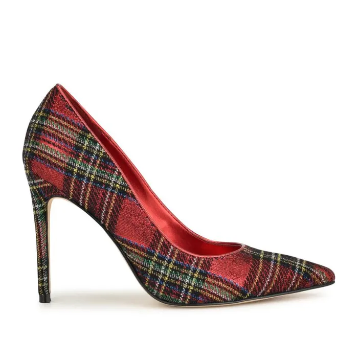 Nine West Heels Women Fresh Pointy Toe Pumps Red Plaid