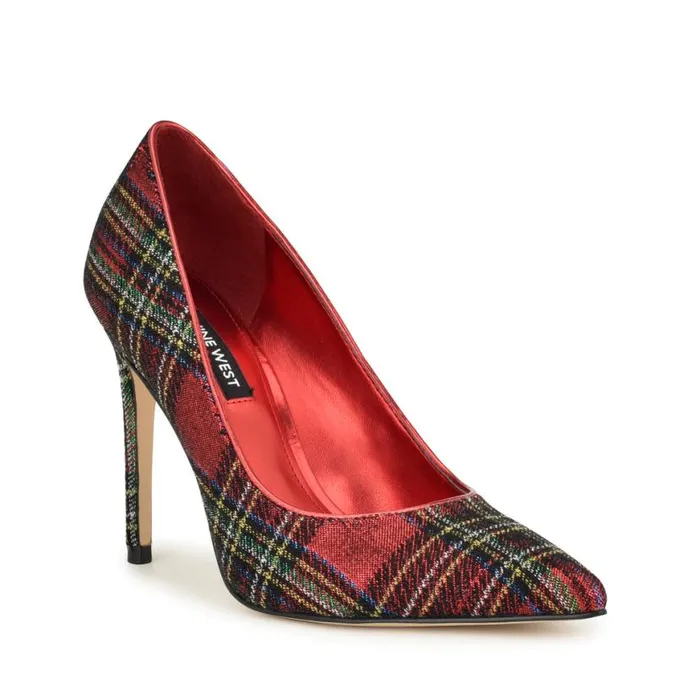 Nine West Heels Women Fresh Pointy Toe Pumps Red Plaid Nine West Heels Women Fresh Pointy Toe Pumps Red Plaid