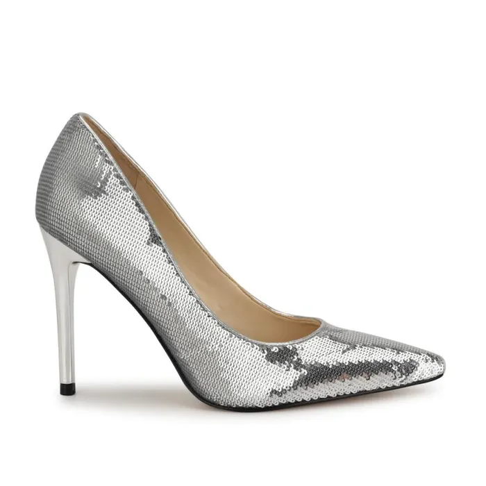 Nine West Heels Women Fresh Pointy Toe Pumps Silver Sequin