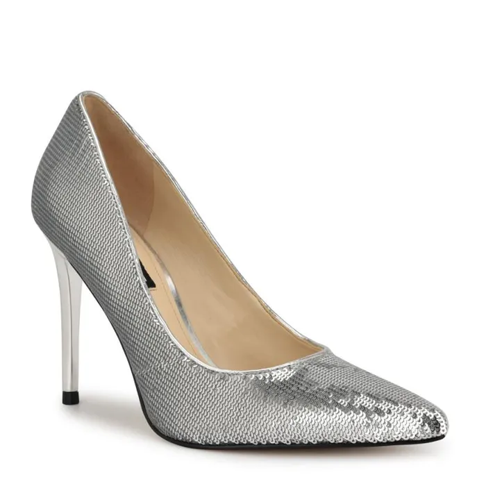 Nine West Heels Women Fresh Pointy Toe Pumps Silver Sequin