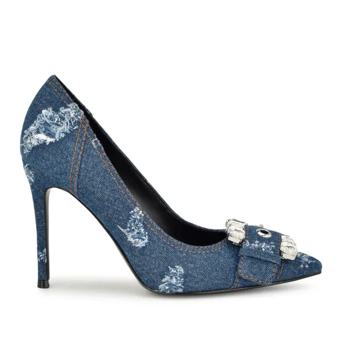 Nine West Heels Women Fulu Embellished Dress Pumps Denim