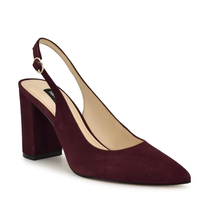 Nine West Heels Women Gompell Block Heel Slingback Pumps Dark Red Suede Nine West Heels Women Gompell Block Heel Slingback Pumps Dark Red Suede