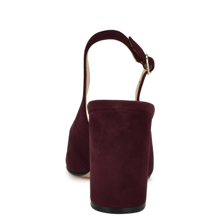 Nine West Heels Women Gompell Block Heel Slingback Pumps Dark Red Suede Nine West Heels Women Gompell Block Heel Slingback Pumps Dark Red Suede
