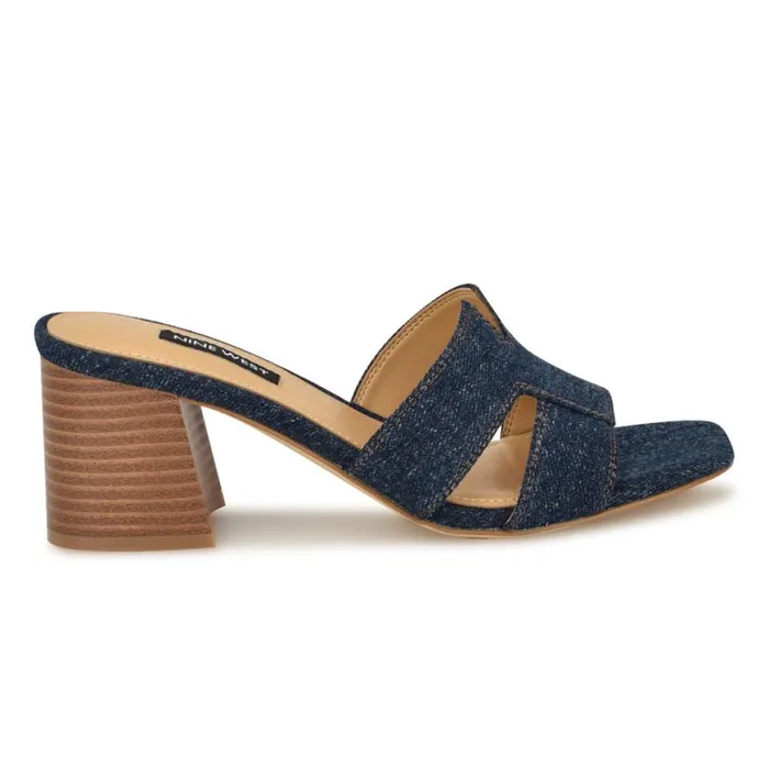 Nine West Heels Women Griselda Block Heel Sandals Denim