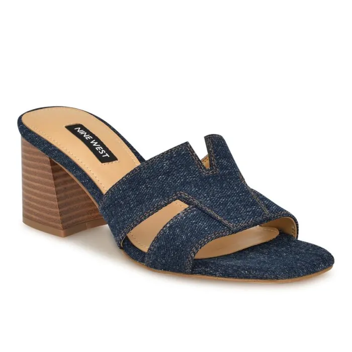 Nine West Heels Women Griselda Block Heel Sandals Denim