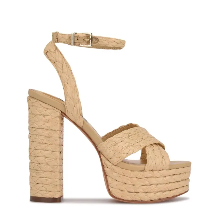 Nine West Heels Women Hadyn Platform Sandals Natural Raffia