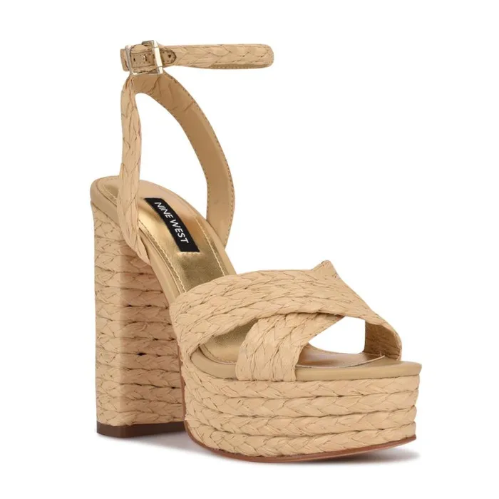 Nine West Heels Women Hadyn Platform Sandals Natural Raffia