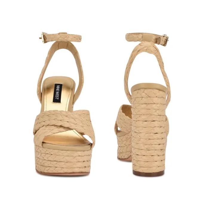 Nine West Heels Women Hadyn Platform Sandals Natural Raffia