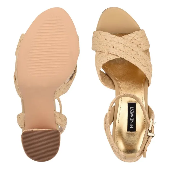 Nine West Heels Women Hadyn Platform Sandals Natural Raffia