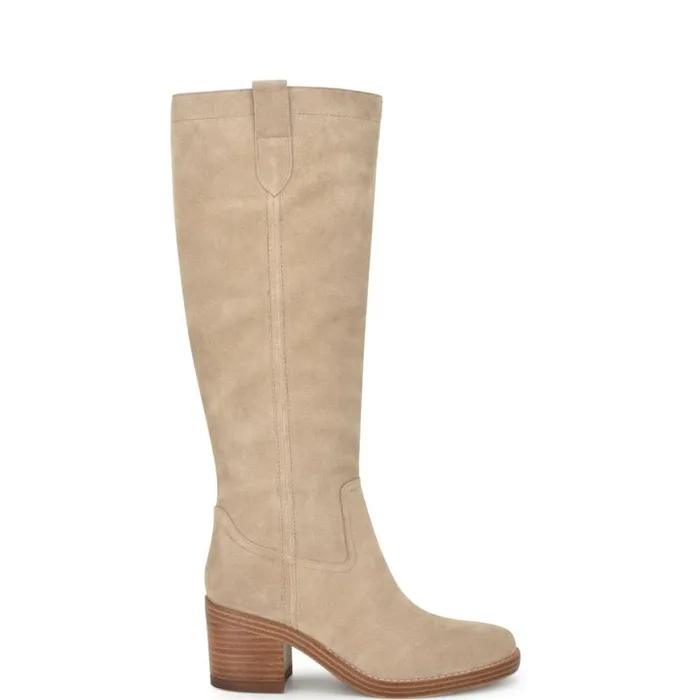 Nine West Heels Women Hecee Block Heel Tailored Boots Tan Suede